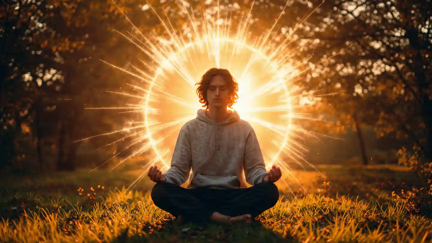 Meditating person glowing with energy showing benefits of Brahmacharya in daily life