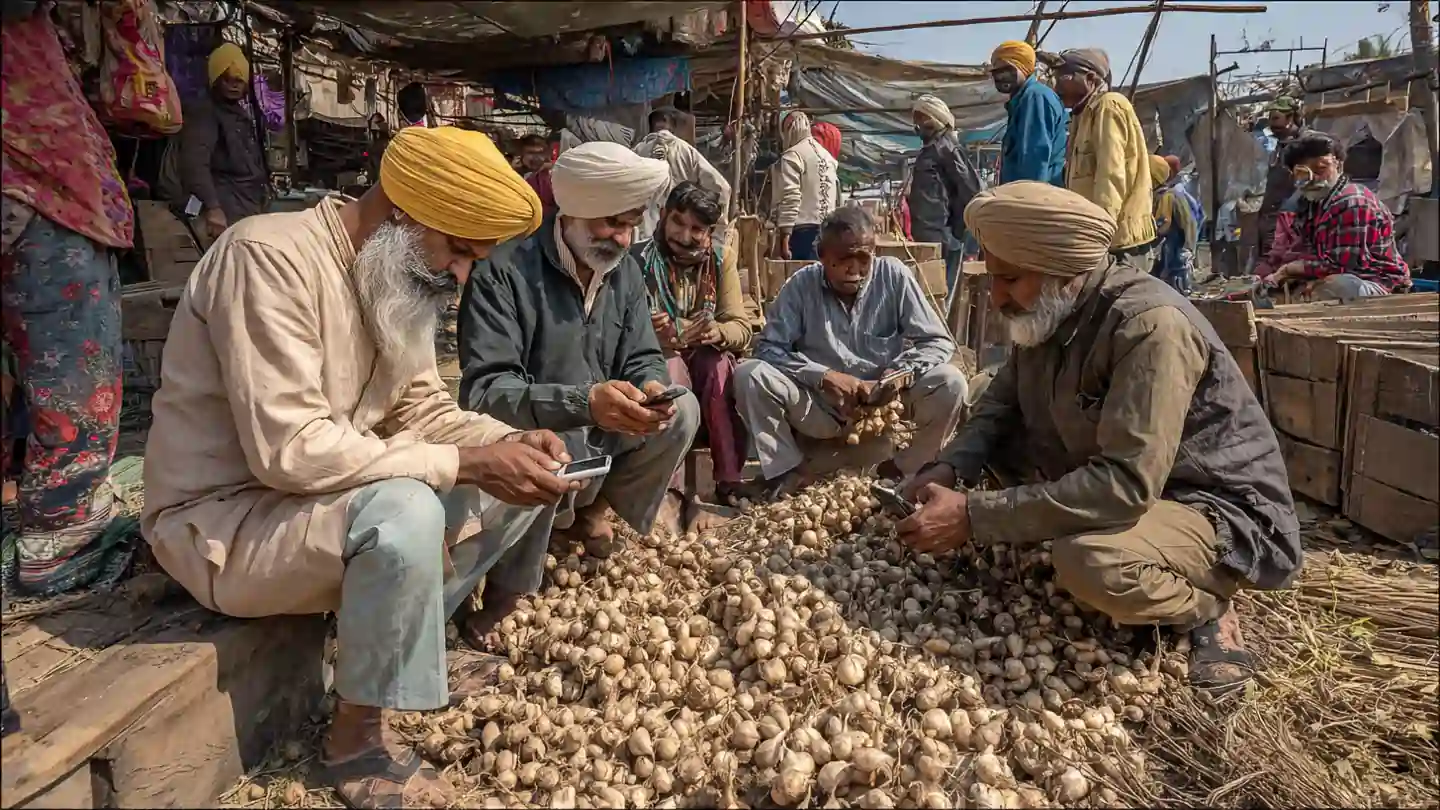 Farmers checking Ganj Basoda Mandi Bhav rates
