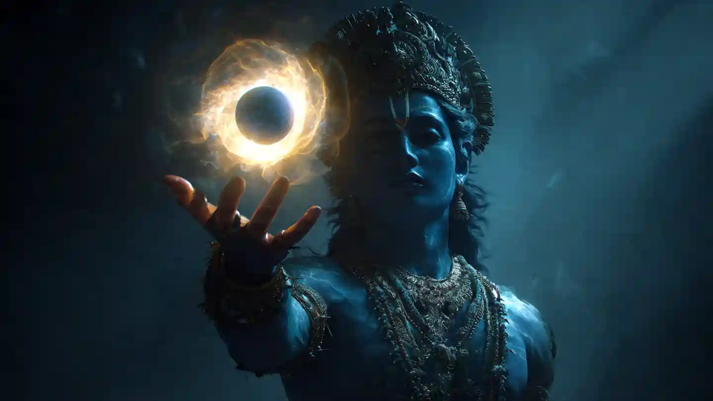Lord Krishna holding the Sudarshan Chakra – divine weapon of Vishnu