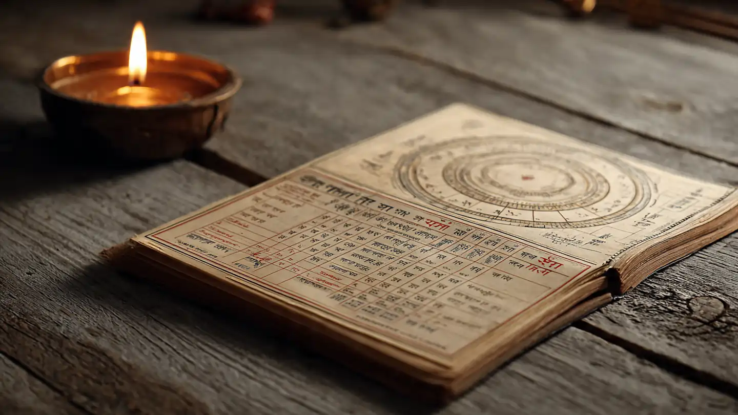 Hindu Panchang calendar showing today’s tithi, nakshatra, and muhurat with diya