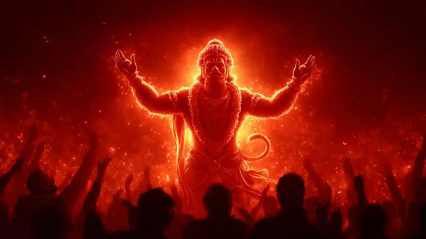 Lord Hanuman blessing devotees during Sarv Badha Mukti Hanuman Mantra chanting