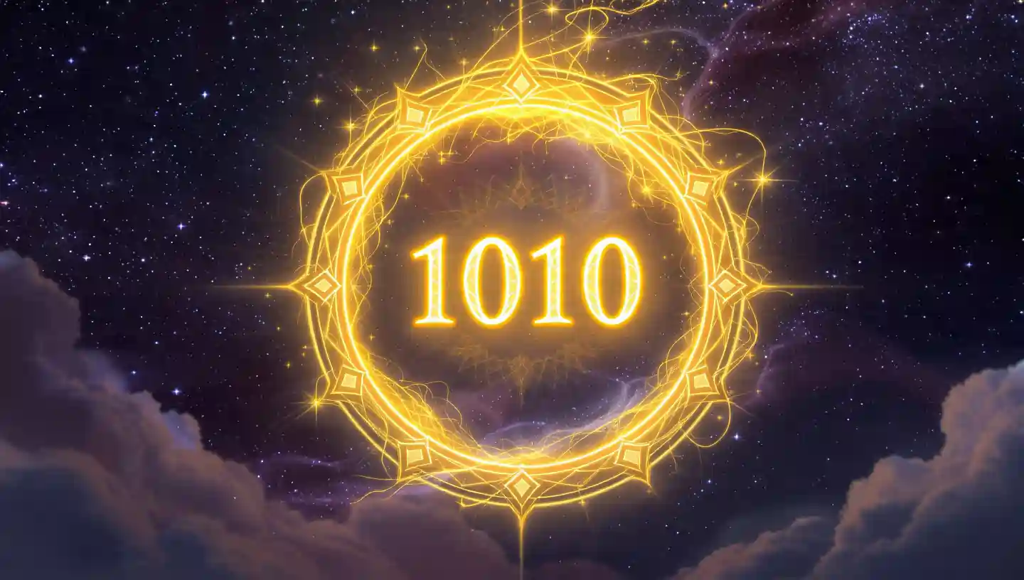 Spiritual illustration showing 1010 angel number glowing as a twin flame sign