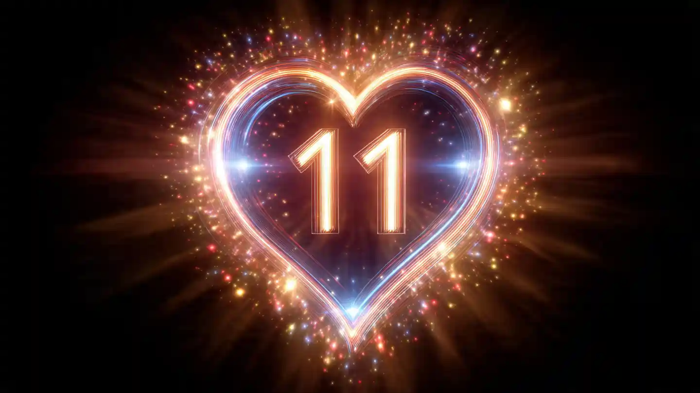 111 angel number glowing with heart light representing love meaning