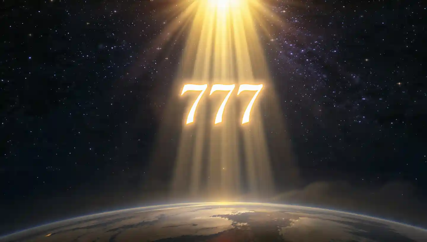 angel number 777 glowing in the sky with spiritual light