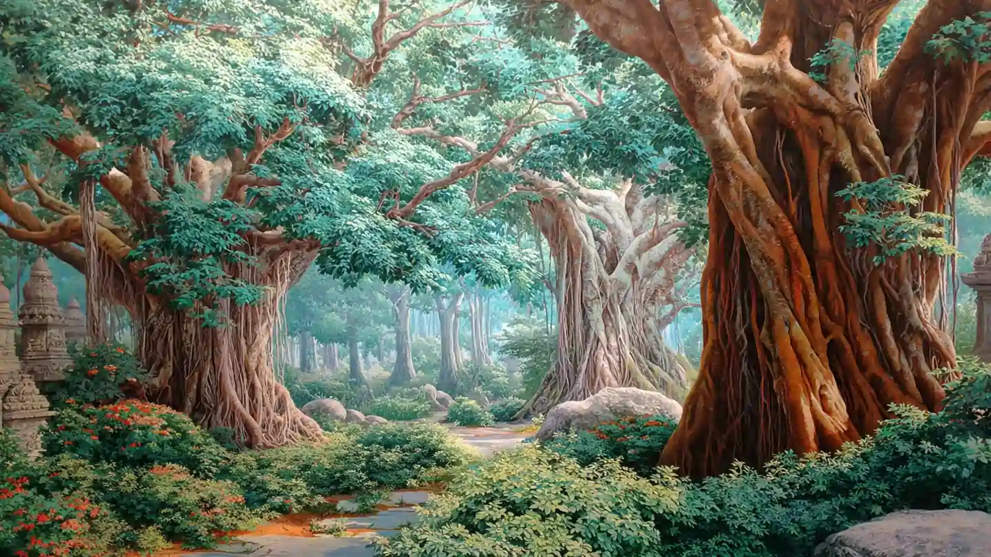 Holy Trees in Hinduism with Peepal, Banyan and Tulsi symbolism