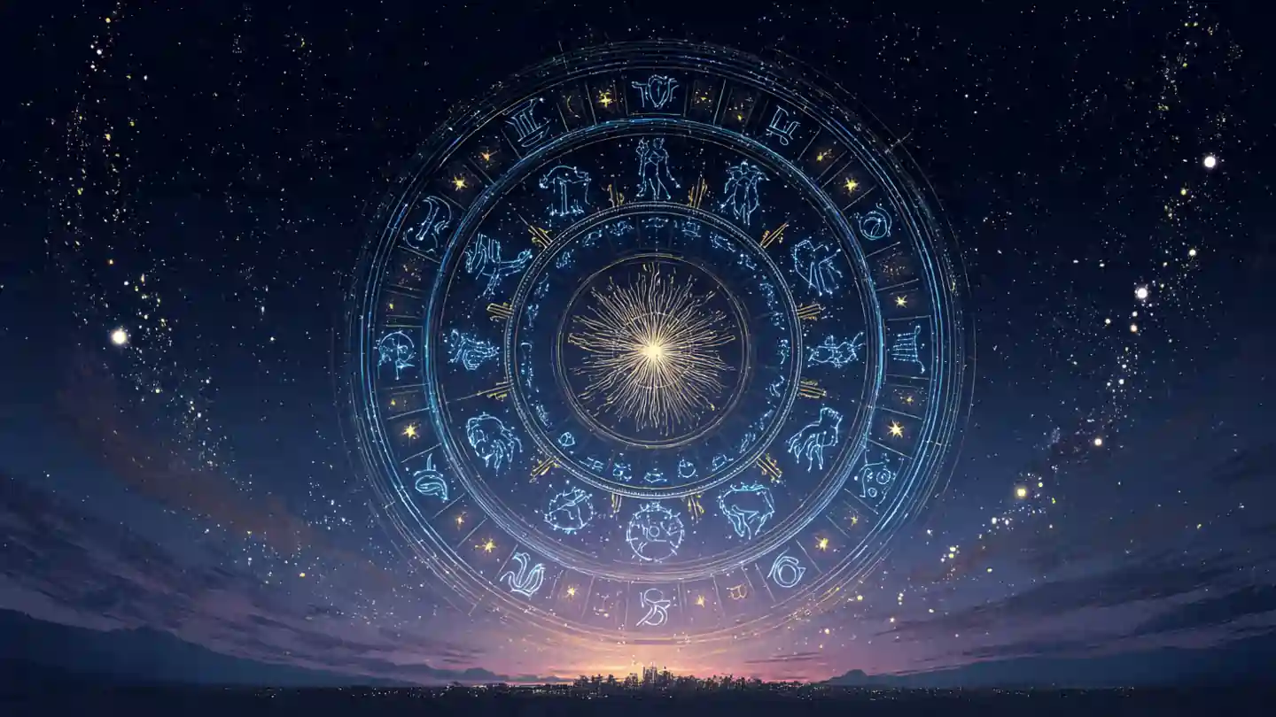 glowing zodiac wheel symbolizing horoscope today