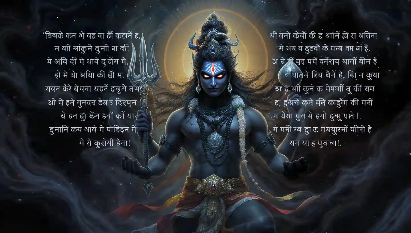 Lord Kaal Bhairav with Kaal Bhairav Ashtakam text in background