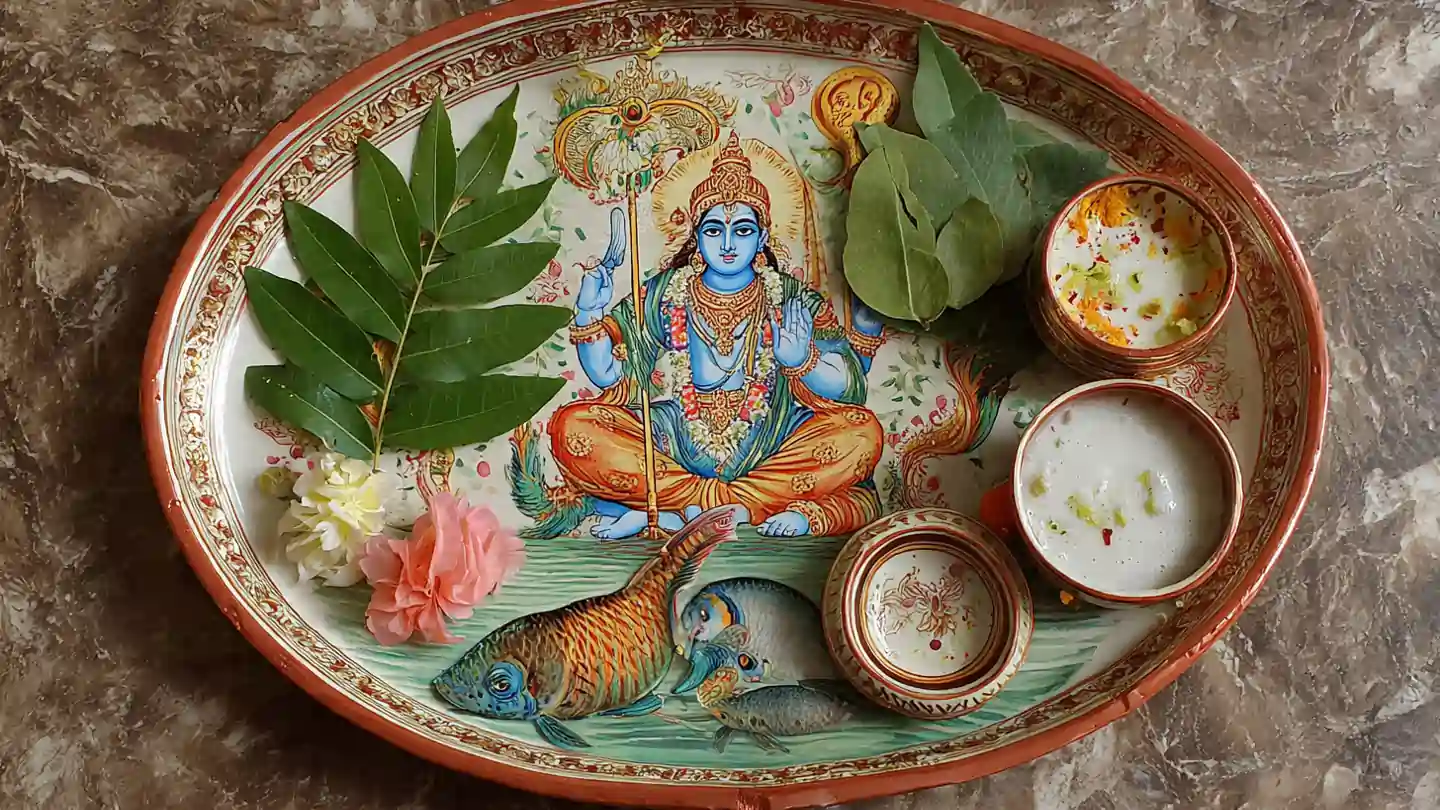 Kamda Ekadashi vrat puja with Lord Vishnu and Tulsi