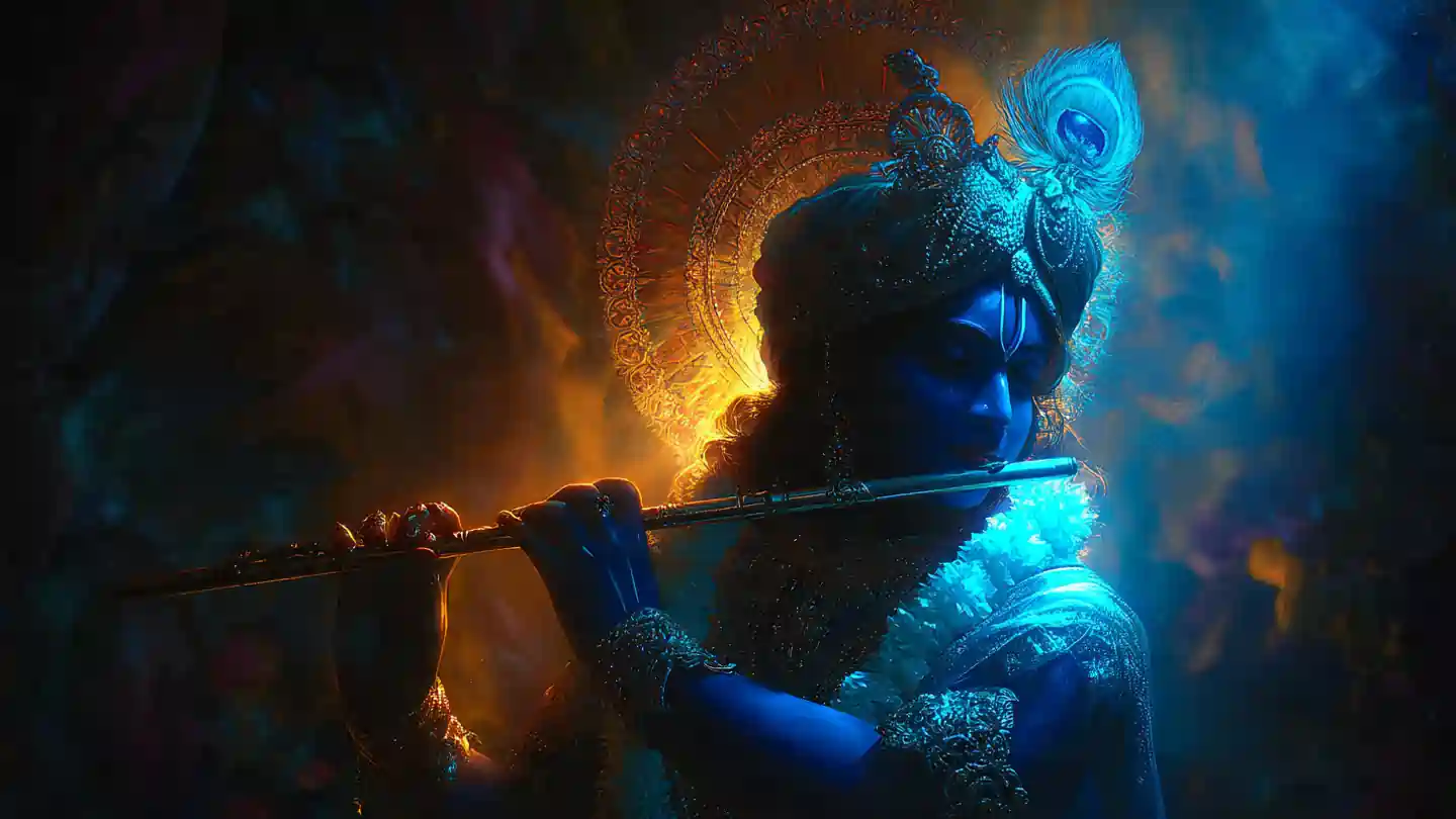 Lord Krishna with flute representing Krishna Aarti PDF