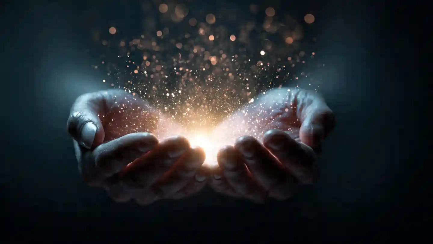 manifest energy glowing in hands spiritual power