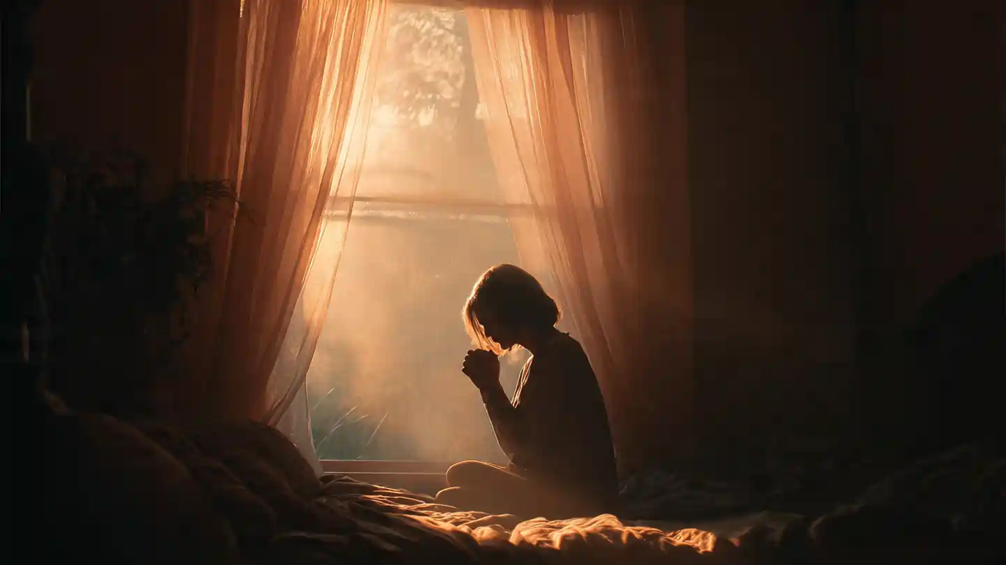 person praying in morning light for protection