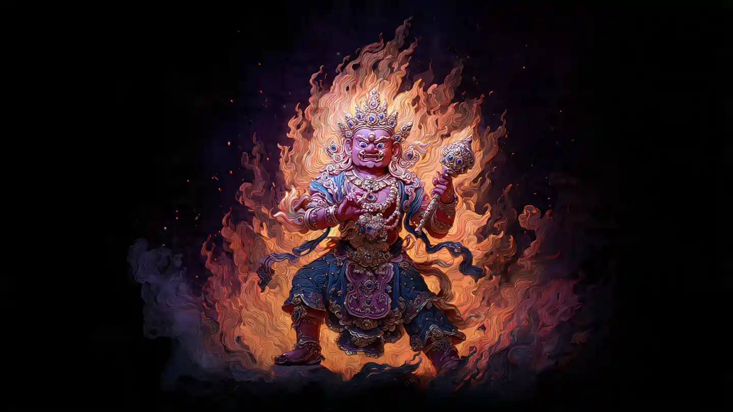 Vajrakilaya deity cutting the three poisons with phurba