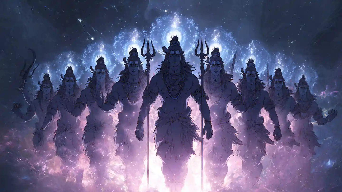 महादेव के 11 रुद्र दिव्य रूपों का चित्रण।