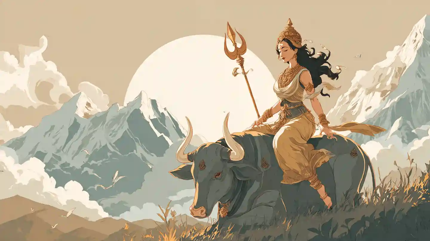 Goddess Shailputri on bull – Shailputri Chalisa Paath symbolism