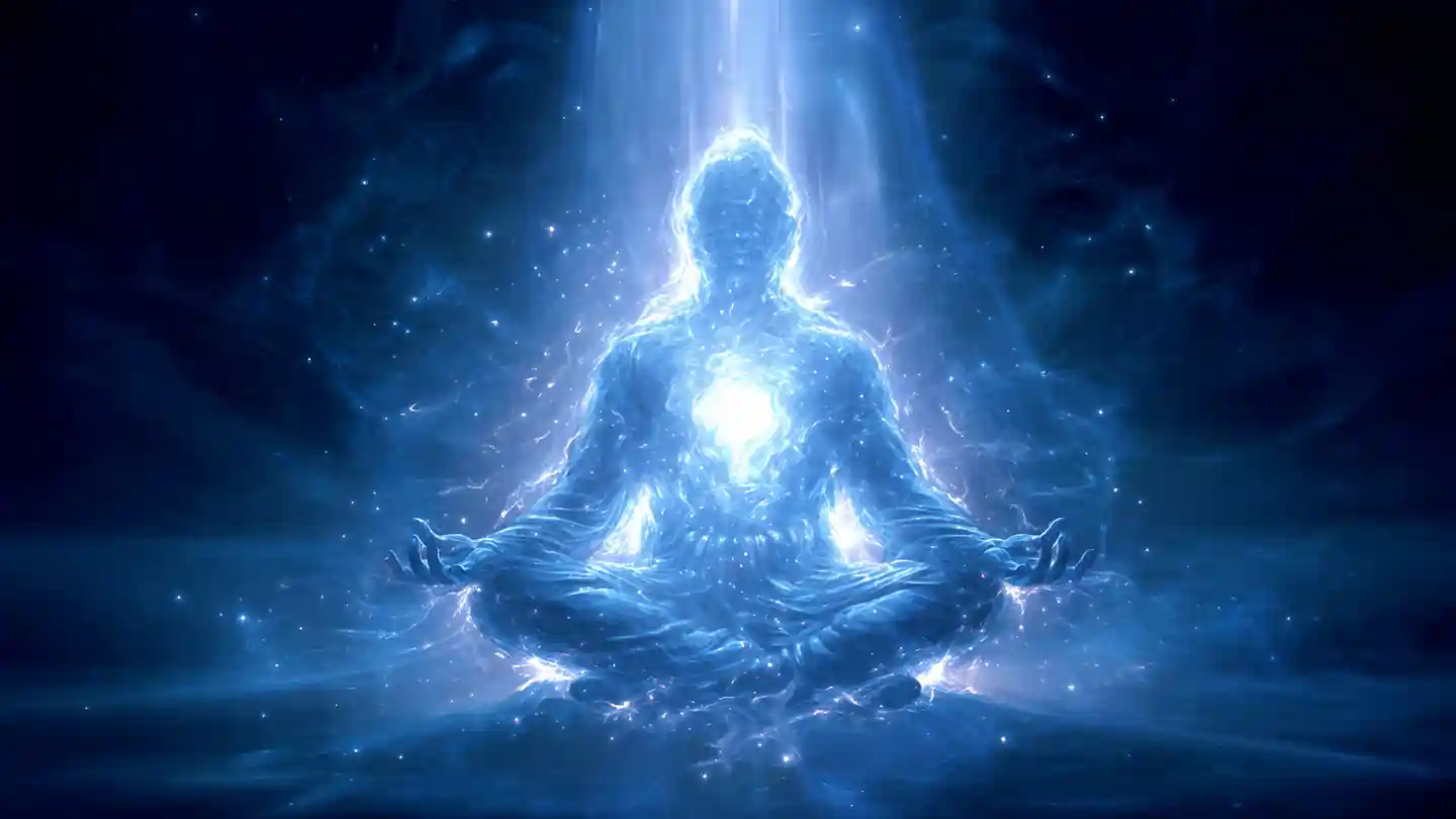 Meditator chanting Shiv Panchakshar Mantra energy rising